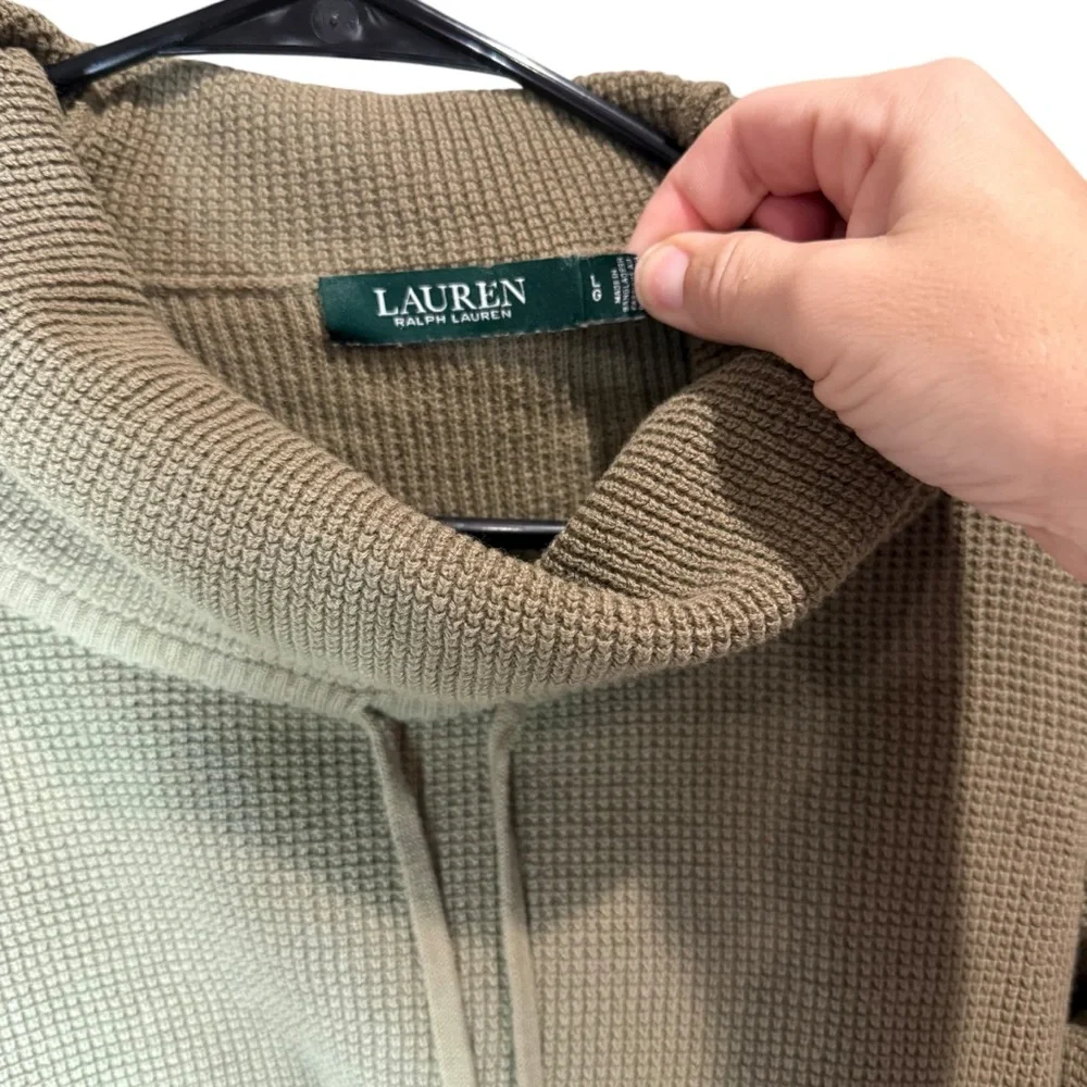 Lauren Ralph Lauren camo green waffle knit cowl neck sweater‎  Size Large
